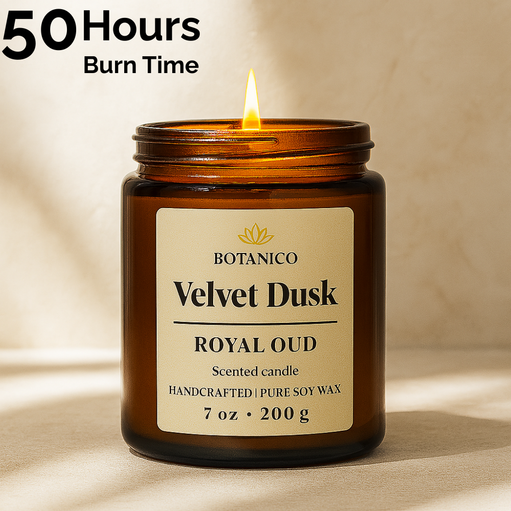 Botanico Velvet Dusk Oudh Soy Candle 200g | 50+ Hrs Burn | Premium Gift