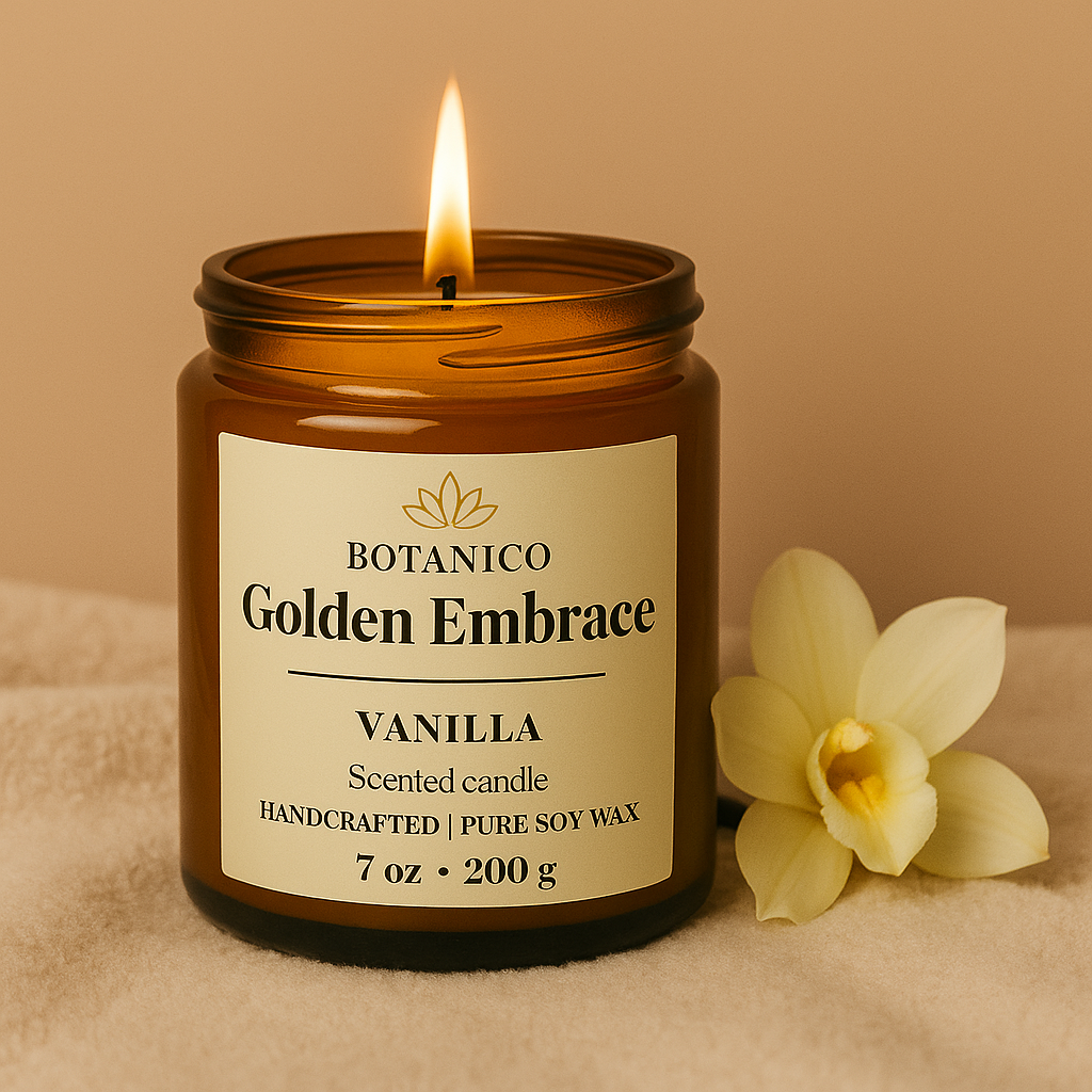 Botanico Golden Embrace Vanilla Soy Candle 200g | 50+ Hrs Burn | Luxury Gift