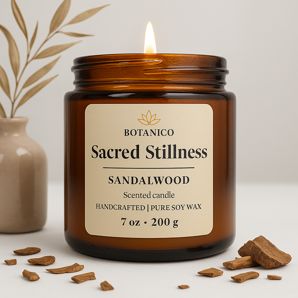 Botanico Sacred Stillness Sandalwood Soy Candle 200g | 50+ Hrs Burn | Aromatherapy Gift