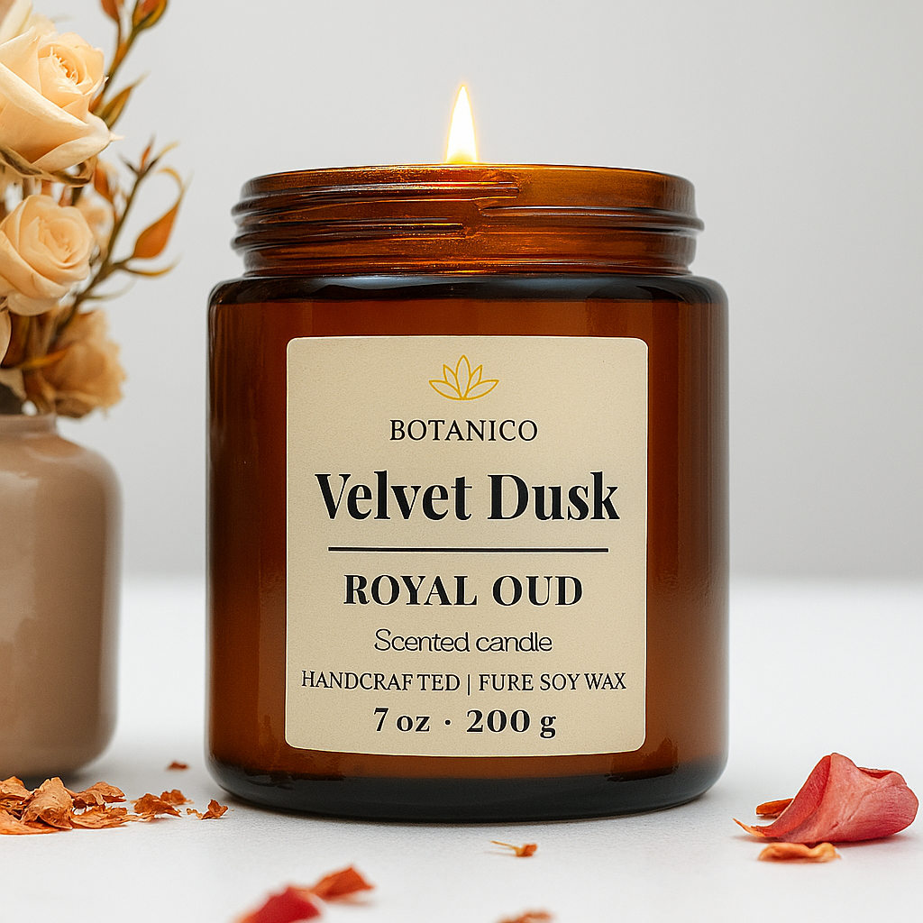 Botanico Velvet Dusk Oudh Soy Candle 200g | 50+ Hrs Burn | Premium Gift