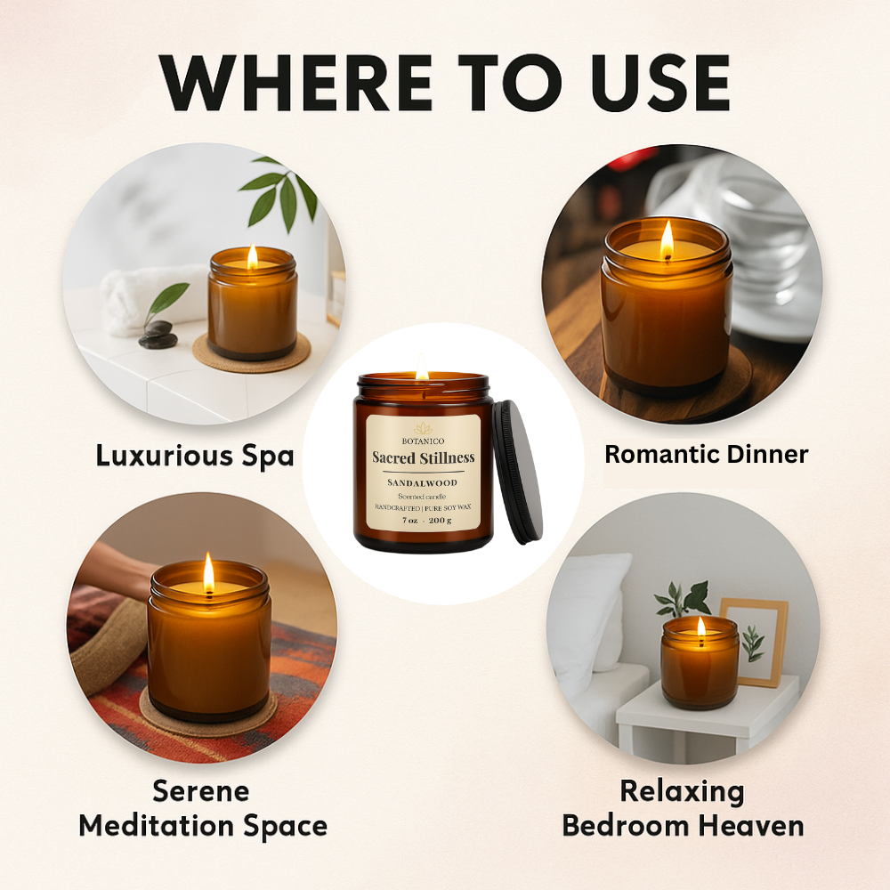 Botanico Sacred Stillness Sandalwood Soy Candle 200g | 50+ Hrs Burn | Aromatherapy Gift