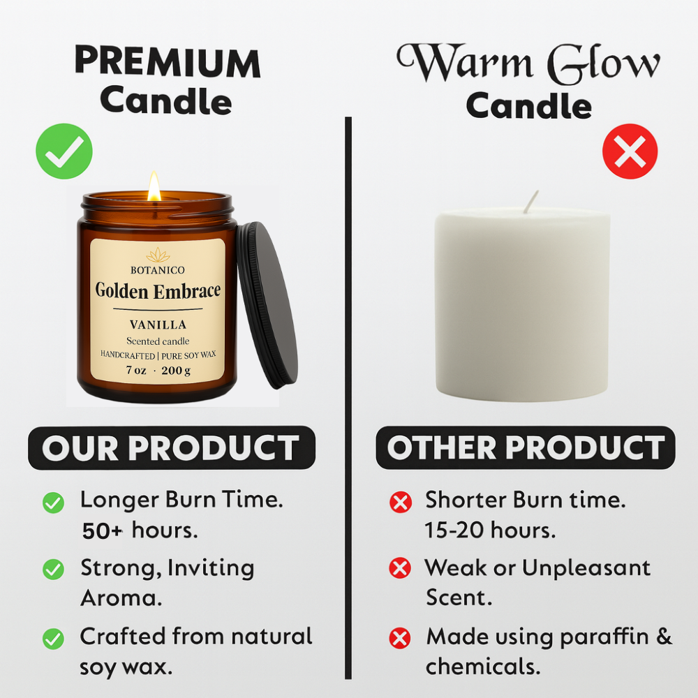 Botanico Golden Embrace Vanilla Soy Candle 200g | 50+ Hrs Burn | Luxury Gift