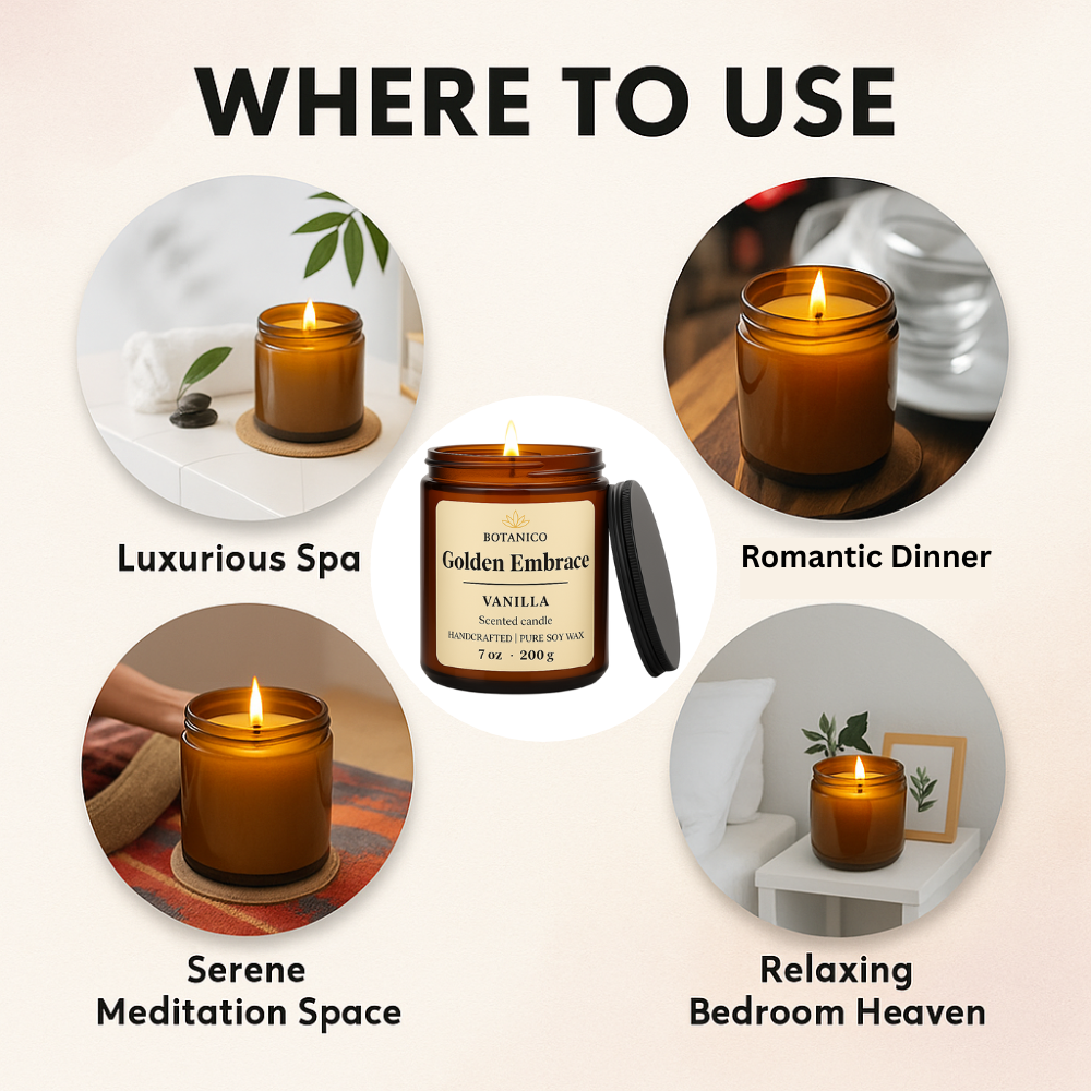 Botanico Golden Embrace Vanilla Soy Candle 200g | 50+ Hrs Burn | Luxury Gift